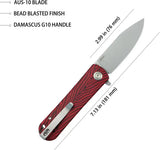 Kubey Neo Linerlock Red Damascus KU371E - AUS-10A Stainless Blade With Red Damascus G10 Handle by Kubey