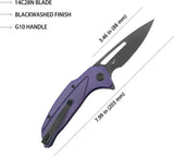 Kubey Nautilus Linerlock KU372A - Purple G10 Handle And 3.5in Black Stonewash 14C28N Blade by Kubey