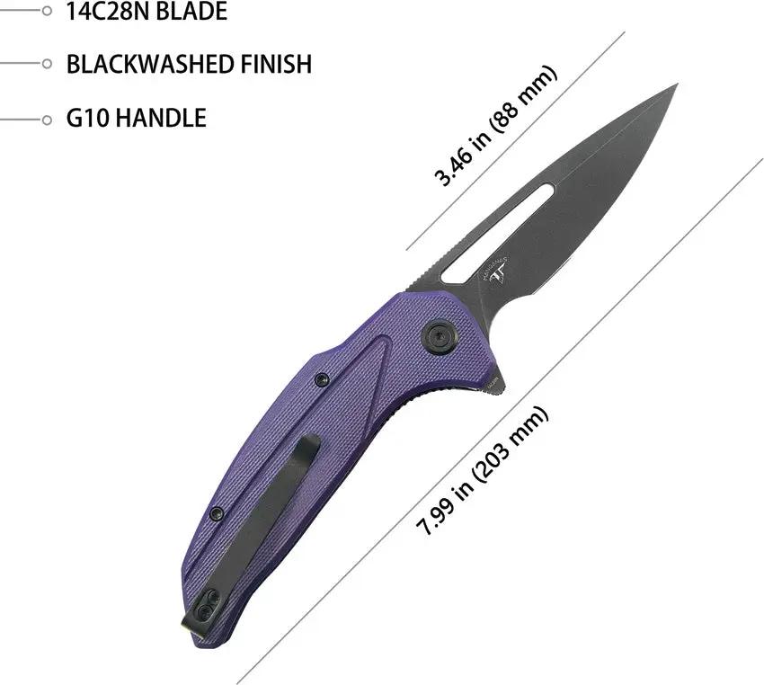 Kubey Nautilus Linerlock KU372A - Purple G10 Handle And 3.5in Black Stonewash 14C28N Blade by Kubey