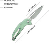 Kubey Nautilus Linerlock Jade KU372B - Jade G10 Handle, Stonewash 14C28N Blade, Pocket Clip by Kubey