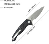 Kubey RBC-1 Linerlock Knife - 4.5 Inch Closed, 3.5 Inch Stonewashed 14C28N Sandvik Stainless Blade, Black G10 Handle by Kubey