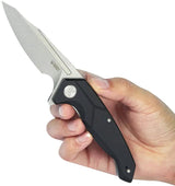 Kubey RBC-1 Linerlock Knife - 4.5 Inch Closed, 3.5 Inch Stonewashed 14C28N Sandvik Stainless Blade, Black G10 Handle by Kubey