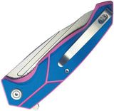 Kubey RBC-1 Outdoor Linerlock - Stonewash Sandvik 14C28N Stainless Blade With Blue Pink G10 Handles by Kubey