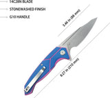 Kubey RBC-1 Outdoor Linerlock - Stonewash Sandvik 14C28N Stainless Blade With Blue Pink G10 Handles by Kubey