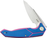 Kubey RBC-1 Outdoor Linerlock - Stonewash Sandvik 14C28N Stainless Blade With Blue Pink G10 Handles by Kubey