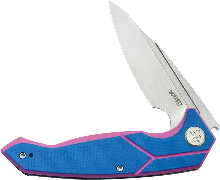 Kubey RBC-1 Outdoor Linerlock - Stonewash Sandvik 14C28N Stainless Blade With Blue Pink G10 Handles by Kubey