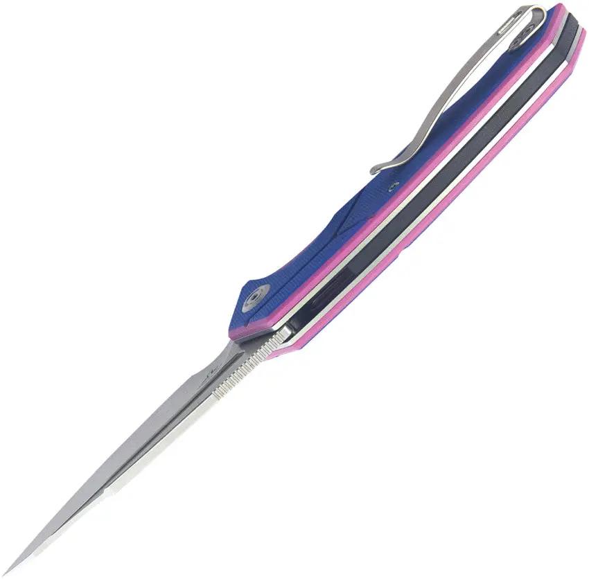 Kubey RBC-1 Outdoor Linerlock - Stonewash Sandvik 14C28N Stainless Blade With Blue Pink G10 Handles by Kubey