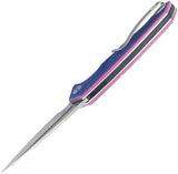 Kubey RBC-1 Outdoor Linerlock - Stonewash Sandvik 14C28N Stainless Blade With Blue Pink G10 Handles by Kubey