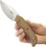 Kubey Willumsen DP Hunter Brown KU376B - 3in Stonewash 14C28N Stainless Drop Point Knife Brown Canvas Micarta Handle by Kubey