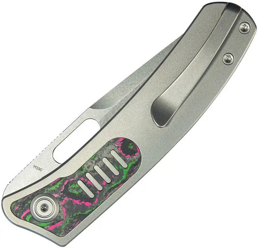 Kubey Common Thread Linerlock KB377B - Premium M390 Blade With Gray Titanium Handle Watermelon Sugar Carbon Fiber Inlay by Kubey