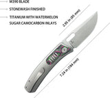 Kubey Common Thread Linerlock KB377B - Premium M390 Blade With Gray Titanium Handle Watermelon Sugar Carbon Fiber Inlay by Kubey