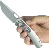 Kubey Common Thread Linerlock KB377B - Premium M390 Blade With Gray Titanium Handle Watermelon Sugar Carbon Fiber Inlay by Kubey