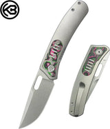 Kubey Common Thread Linerlock KB377B - Premium M390 Blade With Gray Titanium Handle Watermelon Sugar Carbon Fiber Inlay by Kubey