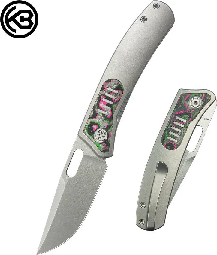 Kubey Common Thread Linerlock KB377B - Premium M390 Blade With Gray Titanium Handle Watermelon Sugar Carbon Fiber Inlay by Kubey