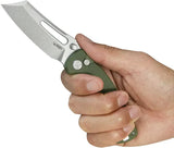 Kubey Dheo EDC Button Lock Folding Knife KU378B - OD Green G10 Handle 14C28N Wharncliffe Blade by Kubey