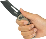 Kubey Dheo EDC Button Lock Tan KU378D - Wharncliffe Blade, Tan G10 Handle, Pocket Clip by Kubey