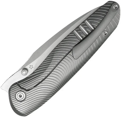 Kubey Pioneer Framelock BB KB379A - CPM-20CV Blade, Gray Titanium Handle, Extended Tang, Thumb Stud, Pocket Clip by Kubey