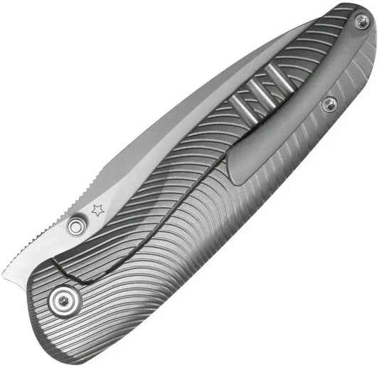 Kubey Pioneer Framelock BB KB379A - CPM-20CV Blade, Gray Titanium Handle, Extended Tang, Thumb Stud, Pocket Clip by Kubey