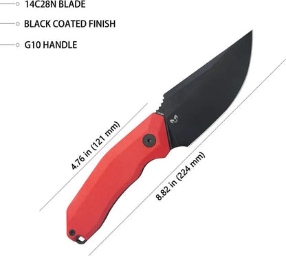 Kubey Basilisk Fixed Blade Knife KU381B Red G10 Handle - 14C28N Sandvik Stainless Drop Point Full Tang by Kubey