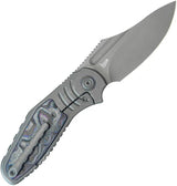 Kubey Stroller Framelock Camo KB384B - Stonewash CPM-20CV Blade Titanium Handle With Blue Camo Carbon Fiber Inlay by Kubey