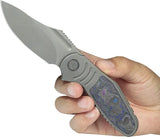 Kubey Stroller Framelock Camo KB384B - Stonewash CPM-20CV Blade Titanium Handle With Blue Camo Carbon Fiber Inlay by Kubey