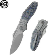 Kubey Stroller Framelock Camo KB384B - Stonewash CPM-20CV Blade Titanium Handle With Blue Camo Carbon Fiber Inlay by Kubey