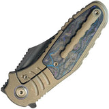 Kubey Stroller Framelock KB384C CPM 20CV Blade Bronze Stonewash Titanium Handle Blue Camo Carbon Inlay Extended Tang by Kubey