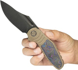 Kubey Stroller Framelock KB384C CPM 20CV Blade Bronze Stonewash Titanium Handle Blue Camo Carbon Inlay Extended Tang by Kubey