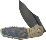 Kubey Stroller Framelock KB384C CPM 20CV Blade Bronze Stonewash Titanium Handle Blue Camo Carbon Inlay Extended Tang by Kubey