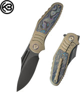 Kubey Stroller Framelock KB384C CPM 20CV Blade Bronze Stonewash Titanium Handle Blue Camo Carbon Inlay Extended Tang by Kubey