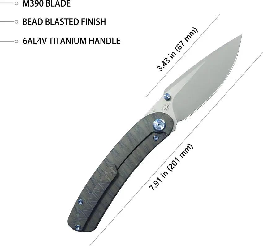 Kubey Momentum Framelock Flame Ti KB386C - Flame Anodized Titanium Handle With 3.38 Inch Bead Blast Bohler M390 Blade by Kubey