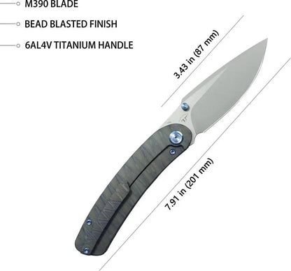Kubey Momentum Framelock Flame Ti KB386C - Flame Anodized Titanium Handle With 3.38 Inch Bead Blast Bohler M390 Blade by Kubey