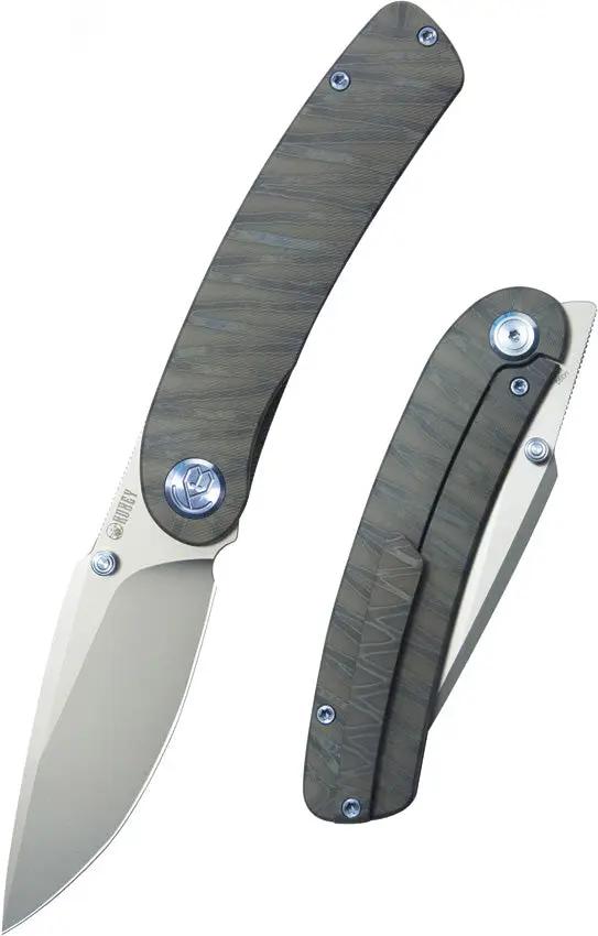 Kubey Momentum Framelock Flame Ti KB386C - Flame Anodized Titanium Handle With 3.38 Inch Bead Blast Bohler M390 Blade by Kubey