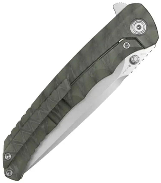 Kubey Zazoo Framelock Flame Ti KB389B - Flame Anodized Titanium Handle With Bead Blast M390 Drop Point Blade by Kubey