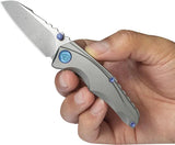 Kubey Steeltle Framelock Knife - Bohler M390 Blade With Gray Titanium Handle Pocket Clip And Blue Accents by Kubey