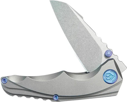 Kubey Steeltle Framelock Knife - Bohler M390 Blade With Gray Titanium Handle Pocket Clip And Blue Accents by Kubey