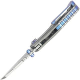 Kubey Steeltle Framelock Knife - Bohler M390 Blade With Gray Titanium Handle Pocket Clip And Blue Accents by Kubey