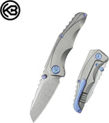 Kubey Steeltle Framelock Knife - Bohler M390 Blade With Gray Titanium Handle Pocket Clip And Blue Accents by Kubey
