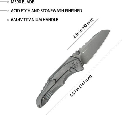 Kubey Steeltle Framelock DSW Ti KB390B - Titanium Handle With Bohler M390 Blade And Thumb Stud by Kubey