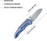 Kubey Steeltle Framelock Blue Ti KB390C - Bohler M390 Stonewashed Sheepsfoot Blade by Kubey