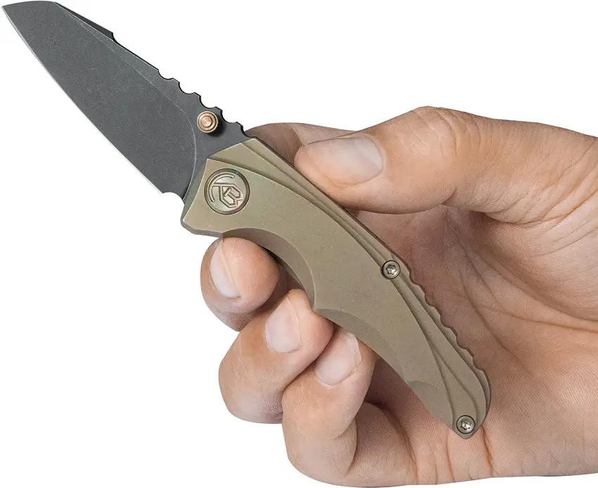 Kubey Steeltle Framelock Bronze Ti KB390D - Bohler M390 Blade With Bronze Stonewash Titanium Handle, Compact EDC Knife by Kubey