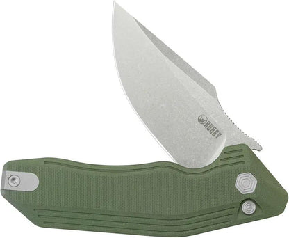 Kubey Basilisk Button Lock Knife - OD Green G10 Handle And 14C28N Stainless Steel Blade by Kubey
