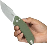 Kubey Basilisk Button Lock Knife - OD Green G10 Handle And 14C28N Stainless Steel Blade by Kubey
