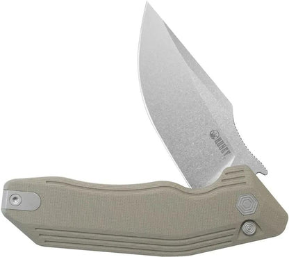 Kubey Basilisk Button Lock Knife - Tan G10 Handle, 14C28N Sandvik Stainless Blade by Kubey