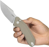 Kubey Basilisk Button Lock Knife - Tan G10 Handle, 14C28N Sandvik Stainless Blade by Kubey