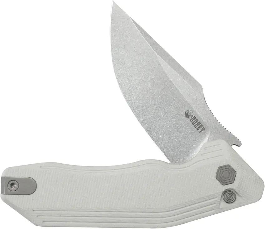 Kubey Basilisk Button Lock Knife - Ivory G10 Handle, 14C28N Sandvik Stainless Blade, Pocket Clip by Kubey