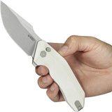 Kubey Basilisk Button Lock Knife - Ivory G10 Handle, 14C28N Sandvik Stainless Blade, Pocket Clip by Kubey