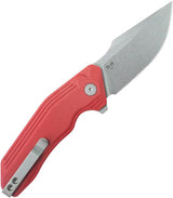 Kubey Basilisk Button Lock Red KU391E - Stonewashed 14C28N Sandvik Blade, Red G10 Handle, Extended Tang, Pocket Clip by Kubey