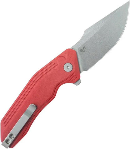 Kubey Basilisk Button Lock Red KU391E - Stonewashed 14C28N Sandvik Blade, Red G10 Handle, Extended Tang, Pocket Clip by Kubey