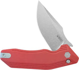 Kubey Basilisk Button Lock Red KU391E - Stonewashed 14C28N Sandvik Blade, Red G10 Handle, Extended Tang, Pocket Clip by Kubey